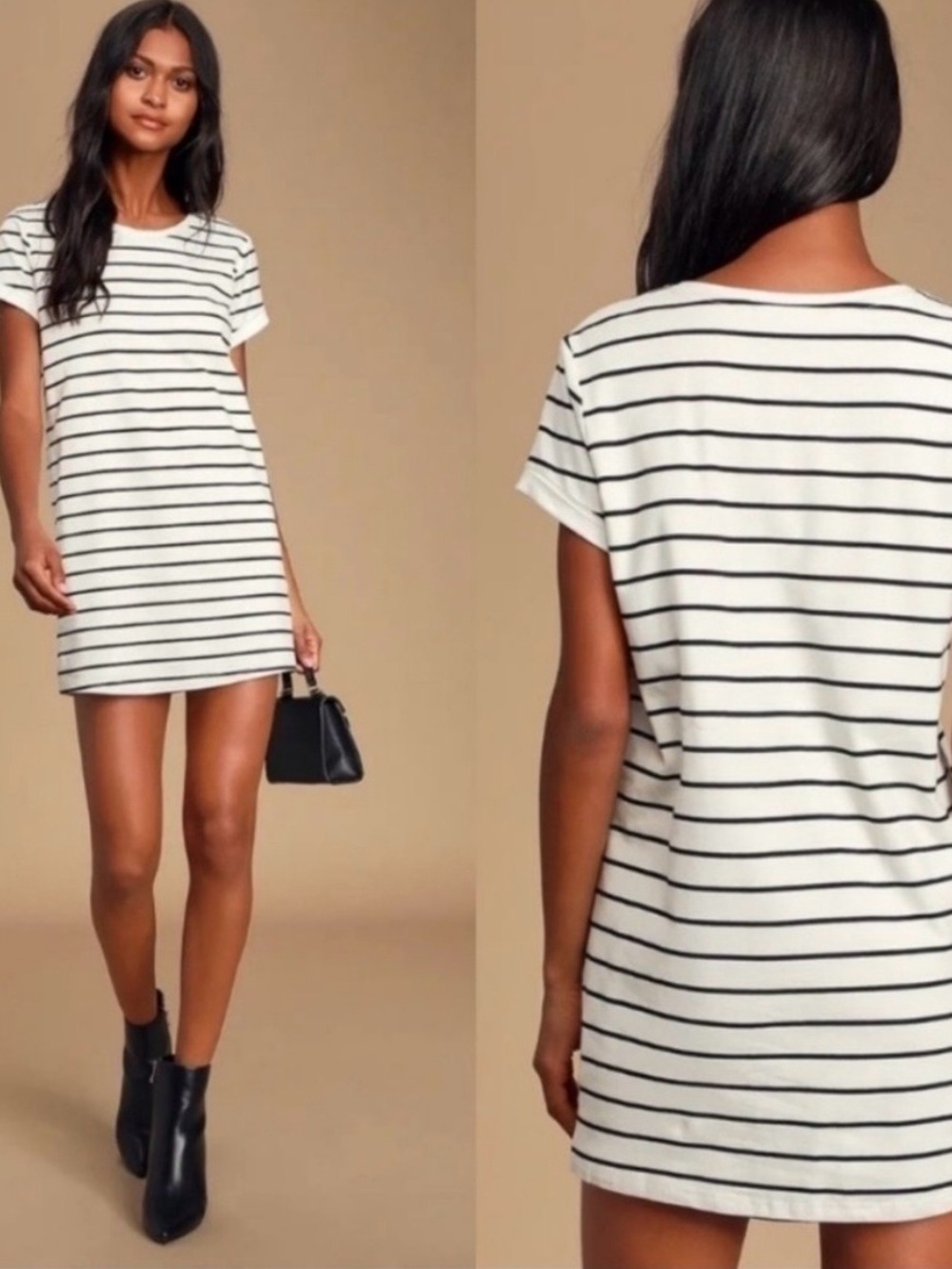 Lulu’s Striped Short Sleeve T-Shirt Dress - White/Black